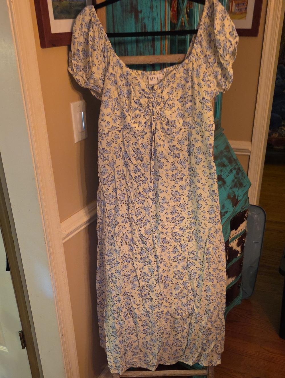 GAP Cream Maxi Dress with Blue Floral Print